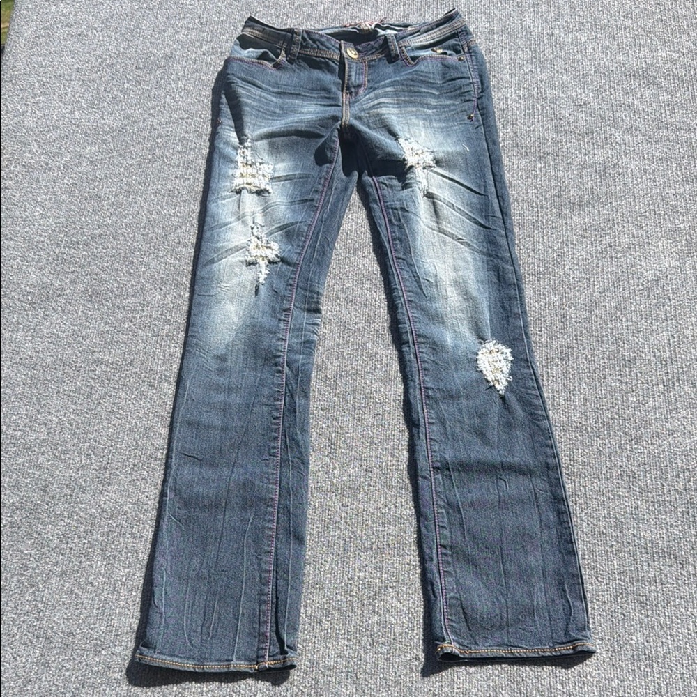 Y2K Vintage Apple Bottom straight leg Bootcut Jeans Size 7/8 30x32 embroidered